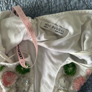 Mac Duggal White Dress with Floral Embellishments